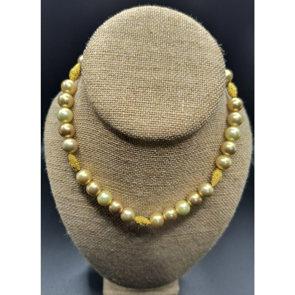 Golden Pearl & Textured Gold Bead Choker Necklace with Toggle Clasp